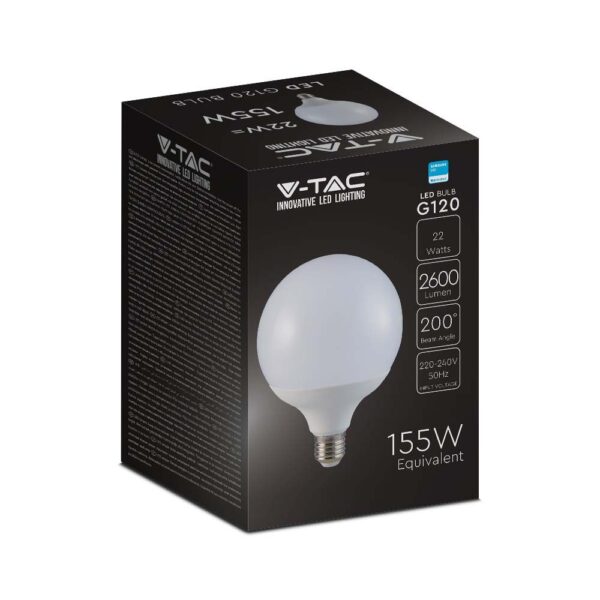 LED Λάμπα E27 22W G120 V-TAC PRO Samsung Chip 200° 2600lm 3000K – 2120021