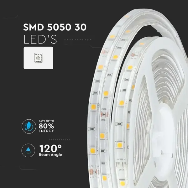 LED Ταινία 4W V-TAC Dimmable 500lm/m Αδιάβροχη IP65 Πολύχρωμη RGB 5 Μέτρα – 212118
