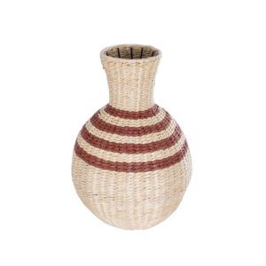 GloboStar® Artificial Garden PALERMO 21231 Διακοσμητικό Πλεκτό Καλάθι – Κασπώ Γλάστρα – Flower Pot Μπεζ με Μπορντό Φ38cm x Υ50cm