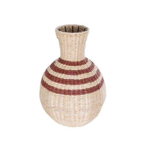 GloboStar® Artificial Garden PALERMO 21231 Διακοσμητικό Πλεκτό Καλάθι – Κασπώ Γλάστρα – Flower Pot Μπεζ με Μπορντό Φ38cm x Υ50cm