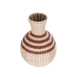 GloboStar® Artificial Garden PALERMO 21231 Διακοσμητικό Πλεκτό Καλάθι – Κασπώ Γλάστρα – Flower Pot Μπεζ με Μπορντό Φ38cm x Υ50cm