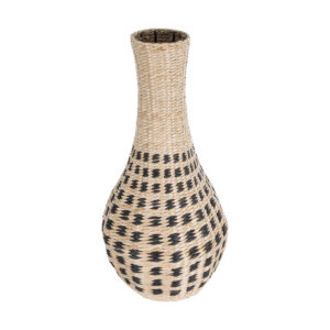 GloboStar® Artificial Garden MARSELLE 21232 Διακοσμητικό Πλεκτό Καλάθι – Κασπώ Γλάστρα – Flower Pot Μπεζ με Μαύρο Φ32cm x Υ65cm