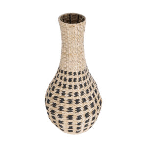 GloboStar® Artificial Garden MARSELLE 21232 Διακοσμητικό Πλεκτό Καλάθι – Κασπώ Γλάστρα – Flower Pot Μπεζ με Μαύρο Φ32cm x Υ65cm