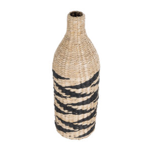 GloboStar® Artificial Garden AQABA 21243 Διακοσμητικό Πλεκτό Καλάθι – Κασπώ Γλάστρα – Flower Pot Μπεζ με Μαύρο Φ20cm x Υ60cm