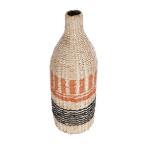 GloboStar® Artificial Garden AMMAN 21244 Διακοσμητικό Πλεκτό Καλάθι – Κασπώ Γλάστρα – Flower Pot Μπεζ με Μαύρο & Πορτοκαλί Φ20cm x Υ60cm