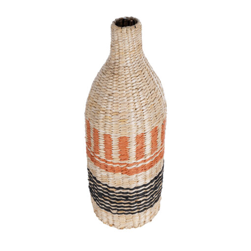 GloboStar® Artificial Garden AMMAN 21244 Διακοσμητικό Πλεκτό Καλάθι – Κασπώ Γλάστρα – Flower Pot Μπεζ με Μαύρο & Πορτοκαλί Φ20cm x Υ60cm