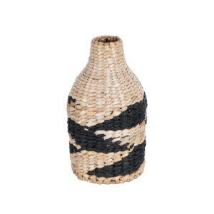 GloboStar® Artificial Garden JORDAN 21245 Διακοσμητικό Πλεκτό Καλάθι – Κασπώ Γλάστρα – Flower Pot Μπεζ με Μαύρο Φ16cm x Υ30cm