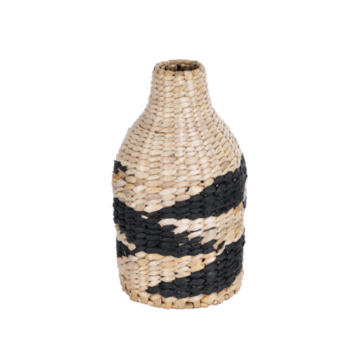 GloboStar® Artificial Garden JORDAN 21245 Διακοσμητικό Πλεκτό Καλάθι – Κασπώ Γλάστρα – Flower Pot Μπεζ με Μαύρο Φ16cm x Υ30cm