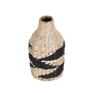 GloboStar® Artificial Garden JORDAN 21245 Διακοσμητικό Πλεκτό Καλάθι – Κασπώ Γλάστρα – Flower Pot Μπεζ με Μαύρο Φ16cm x Υ30cm