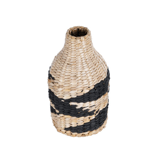GloboStar® Artificial Garden JORDAN 21245 Διακοσμητικό Πλεκτό Καλάθι – Κασπώ Γλάστρα – Flower Pot Μπεζ με Μαύρο Φ16cm x Υ30cm