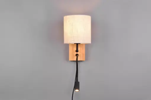 Trio Lighting 212879236 NILAM Φωτιστικό Τοίχου Ξύλο/Λευκό με Reader 3.1W 310lm 3000K + 1xE27