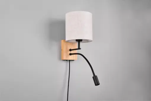 Trio Lighting 212879236 NILAM Φωτιστικό Τοίχου Ξύλο/Λευκό με Reader 3.1W 310lm 3000K + 1xE27