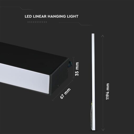 LED Γραμμικό Κρεμαστό Φωτιστικό 120cm Μαύρο 40W V-TAC PRO Samsung Chip 3720lm 120° Φυσικό Λευκό 4000K – 21374