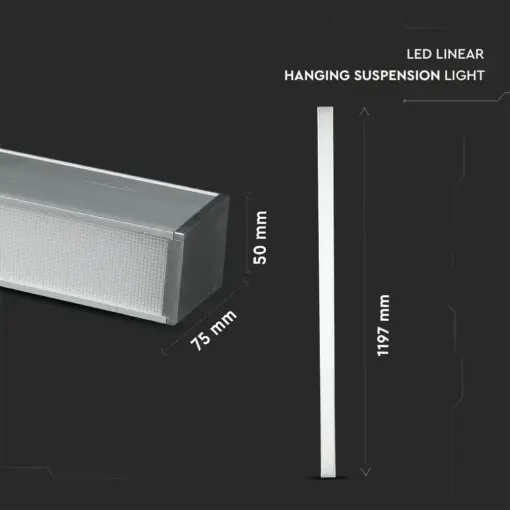 LED Γραμμικό Κρεμαστό Φωτιστικό 120cm Ασημί 40W V-TAC PRO Samsung Chip 3590lm 120° Φυσικό Λευκό 4000K – 21384