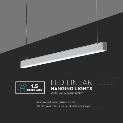 LED Γραμμικό Κρεμαστό Φωτιστικό 120cm Ασημί 40W V-TAC PRO Samsung Chip 3590lm 120° Φυσικό Λευκό 4000K – 21384