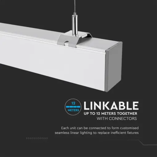 LED Γραμμικό Κρεμαστό Φωτιστικό 120cm Ασημί 40W V-TAC PRO Samsung Chip 3590lm 120° Φυσικό Λευκό 4000K – 21384