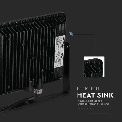 LED Προβολέας 50W V-TAC PRO Samsung Chip 100° 4000lm Μαύρος Αδιάβροχος IP65 Ψυχρό 6400K – 21408