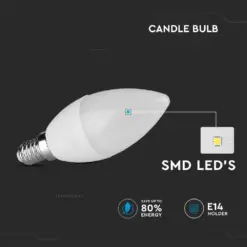 LED λάμπα E14 κερί SMD 3.7W θερμό λευκό 3000K V-TAC – 214216