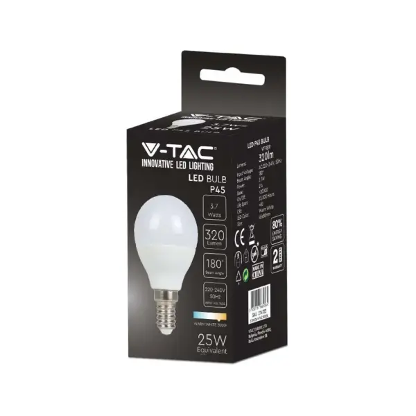 LED λάμπα E14 P45 SMD 3.7W ψυχρό λευκό 6500K V-TAC – 214124