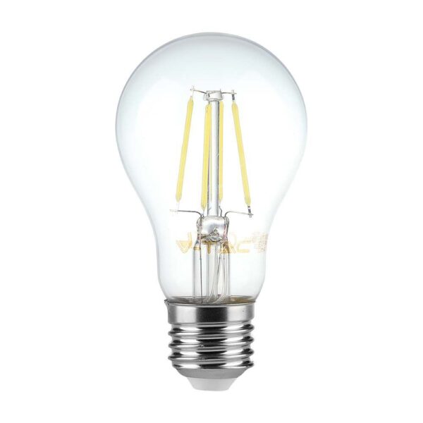 Λάμπα LED E27 A60 Filament 6W θερμό λευκό 3000K γυαλί διάφανο 100lm/W V-TAC – 214272