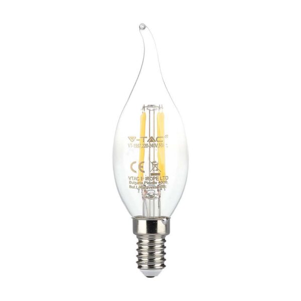 LED Λάμπα E14 4W Φλόγα Filament V-TAC 3000K – 214302