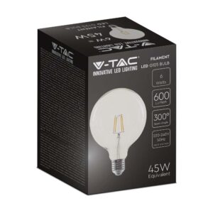 LED Λάμπα E27 G125 6W Filament V-TAC Θερμό 3000K – 214304