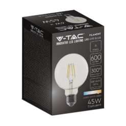 LED Λάμπα – 6W Filament E27 G95 Clear Cover V-TAC – 214305