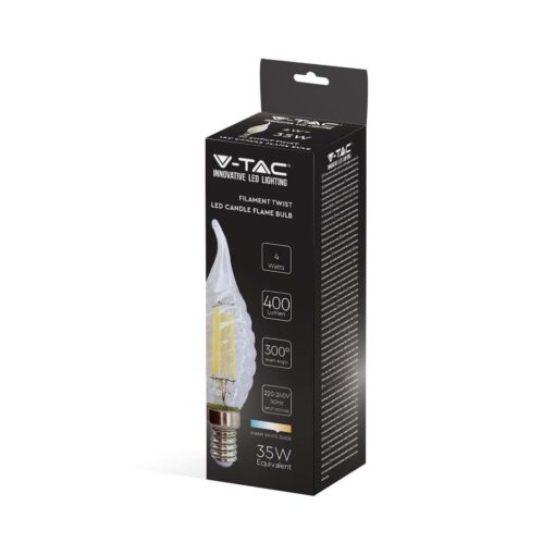LED Λάμπα E14 4W Φλόγα με Ανάγλυφο Γυαλί Filament V-TAC 3000K – 214308