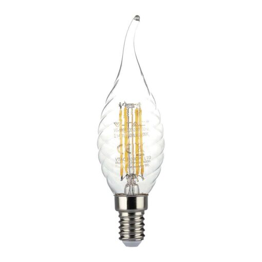 LED Λάμπα E14 4W Φλόγα με Ανάγλυφο Γυαλί Filament V-TAC 3000K – 214308