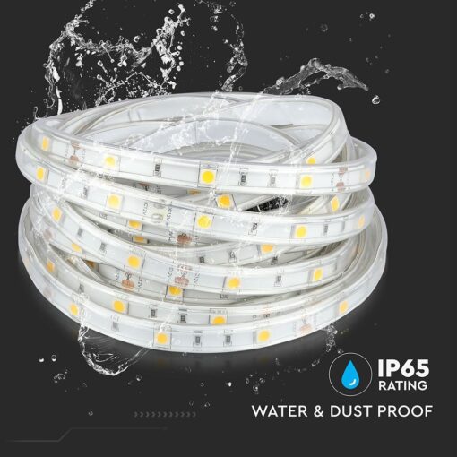 Αδιάβροχη LED ταινία IP65, ιδανική για εξωτερικούς χώρους, ανθεκτική σε σκόνη και νερό.