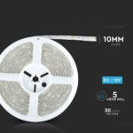 Λεντοταινία 12V, πλάτος 10mm, 5 μέτρα, 30 LEDs/μέτρο, ιδανική για φωτισμό εσωτερικού χώρου.