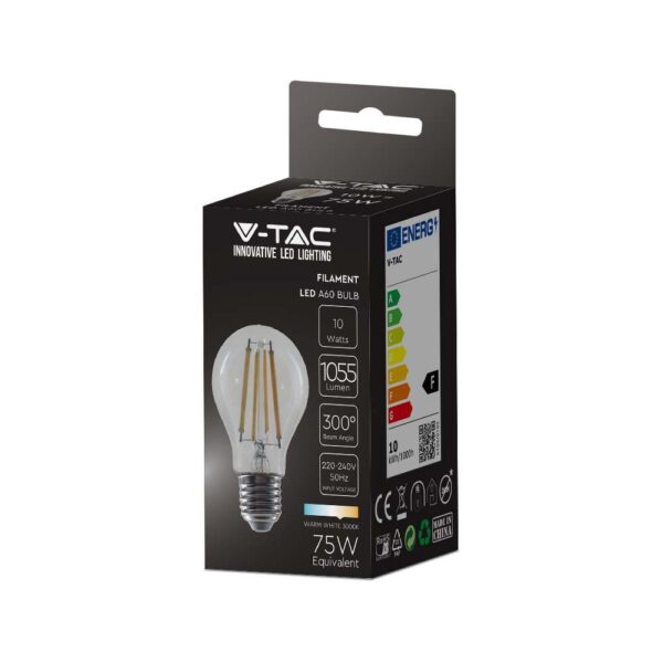 LED Λάμπα E27 10W  Filament V-TAC 1055lm Θερμό 3000K – 214410
