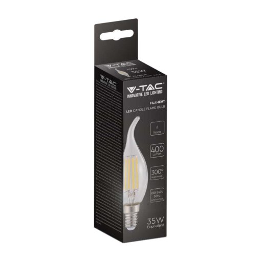 LED Λάμπα E14 4W Φλόγα Filament V-TAC Φυσικό 4000K – 214429
