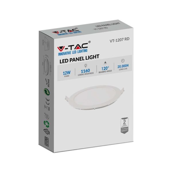 LED Πάνελ Στρογγυλό 12W V-TAC 120° 1160lm Ø170 Θερμό 3000K – 214857