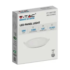 LED Πάνελ Στρογγυλό 18W V-TAC 120° 1400lm Ø225 Φυσικό 4000K – 214861