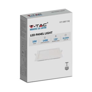 LED Πάνελ Τετράγωνο Χωνευτό 18W V-TAC 120° 1400lm 22.5X22.5cm Θερμό 3000K – 214869