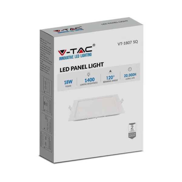 LED Πάνελ Τετράγωνο Χωνευτό 18W V-TAC 120° 1400lm 22.5X22.5cm Θερμό 3000K – 214869