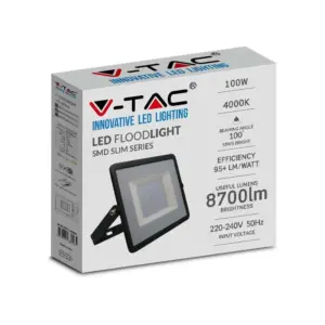 LED Προβολέας 100W Μαύρος V-TAC IP65 100° 8700lm Θερμό 3000Κ – 215964