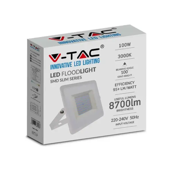 LED Προβολέας 100W Λευκός V-TAC IP65 100° 8700lm Θερμό 3000Κ – 215967