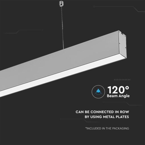 LED Γραμμικό Κρεμαστό Φωτιστικό 120cm Ασημί Linkable 40W V-TAC PRO Samsung Chip 3300lm Ψυχρό Λευκό 6400K – 21601