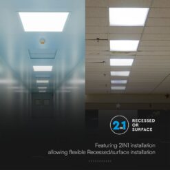 LED Πάνελ Τετράγωνο 2in1 Χωνευτό/Επιφανειακό 60X60cm 36W V-TAC Samsung 120° 3960lm Φυσικό 4000K – 216380
