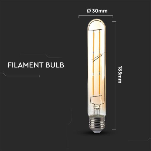 LED Λάμπα E27 T30 Σωληνωτή 6W Filament Amber Cover V-TAC 2200K – 217143