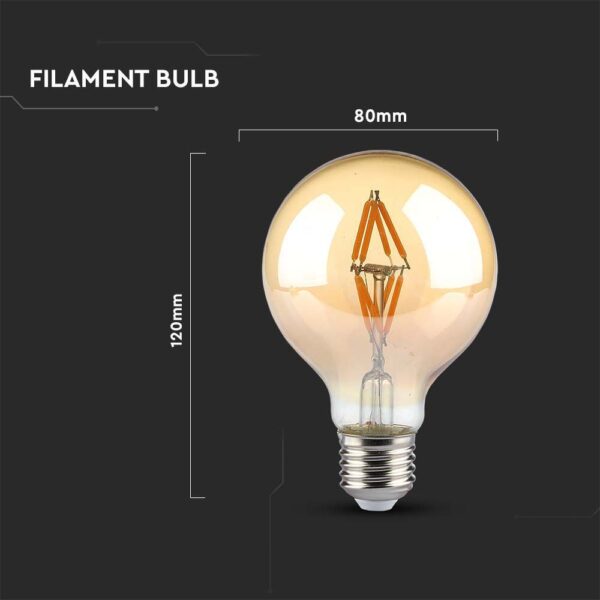 LED Λάμπα E27 G80 4W Filament Amber V-TAC 300° 400lm Θερμό Λευκό 2200Κ – 217148