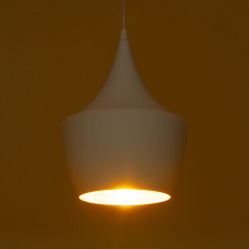 GloboStar® SHANGHAI WHITE 01026-A Μοντέρνο Κρεμαστό Φωτιστικό Οροφής Μονόφωτο 1 x E27 Λευκό Μεταλλικό Καμπάνα Φ25 x Υ30cm