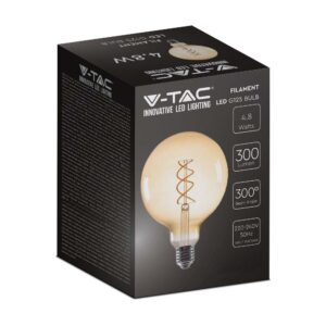 LED Λάμπα E27 G125 5W Filament Amber V-TAC 300° 300lm Θερμό Λευκό 1800Κ – 217216