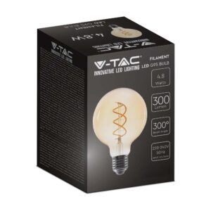 LED Λάμπα E27 G95 5W Filament Amber V-TAC 300° 300lm Θερμό Λευκό 1800Κ – 217217