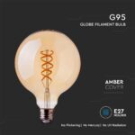 LED Λάμπα E27 G95 5W Filament Amber V-TAC 300° 300lm Θερμό Λευκό 1800Κ – 217217