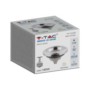 LED Λάμπα AR111 GU10 12W V-TAC Θερμό Λευκό 3000K – 217235