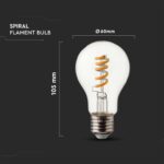 Λάμπα LED E27 A60 Filament 4W θερμό λευκό 3000K γυαλί διάφανο V-TAC – 217336