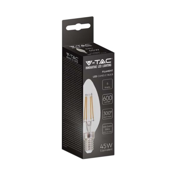 LED Λάμπα E14 Κεράκι 6W Filament V-TAC Φυσικό Λευκό 4000K – 217424